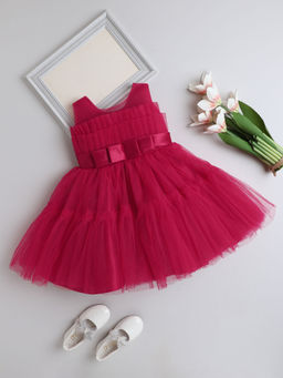The Magic Wand - Girls Red Self Design Knee Length Dress