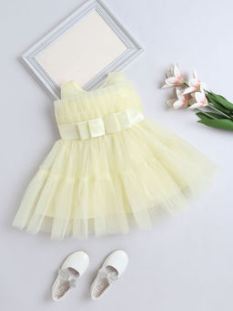 The Magic Wand - Girls Yellow Self Design Knee Length Dress