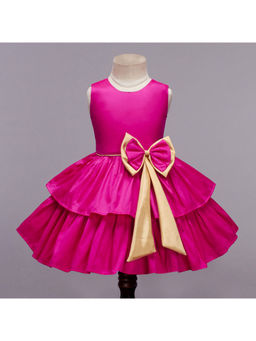 The Magic Wand - Girls Magenta Solid Knee Length Dress with Belt (Set of 2)