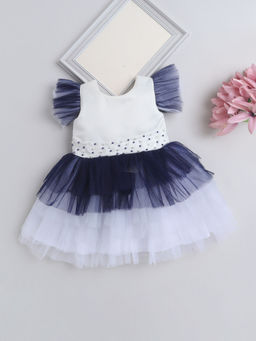 The Magic Wand - Girls Navy Blue Embellished Knee Length Dress with Belt (Set of 2)