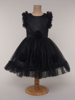 The Magic Wand - Girls Black Self Design Knee Length Dress