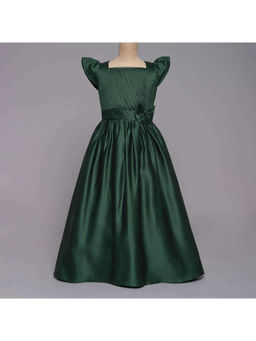 The Magic Wand - Girls Green Textured Knee Length Dress with Belt (Set of 2)