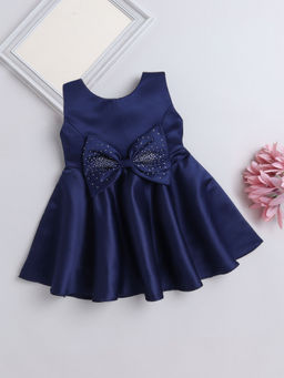 The Magic Wand - Girls Navy Blue Embellished Knee Length Dress