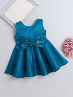 The Magic Wand - Girls Teal Embellished Knee Length Dress
