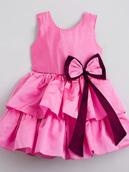 The Magic Wand - Girls Pink Solid Knee Length Dress