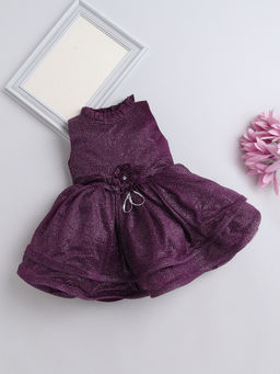 The Magic Wand - Girls Magenta Embellished Knee Length Dress with Belt (Set of 2)