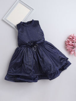 The Magic Wand - Girls Navy Blue Embellished Knee Length Dress with Belt (Set of 2)