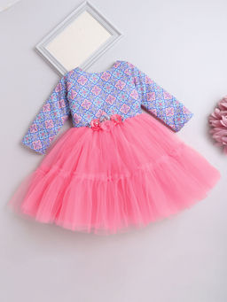 The Magic Wand - Girls Peach Embellished Knee Length Dress