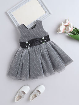 The Magic Wand - Girls Grey Embellished Knee Length Dress with Belt (Set of 2)