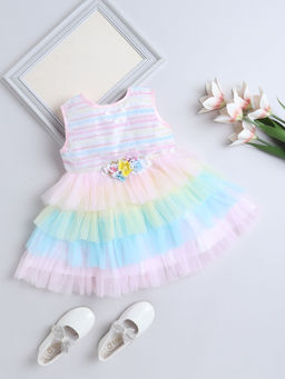The Magic Wand - Girls Multi-Color Self Design Knee Length Dress