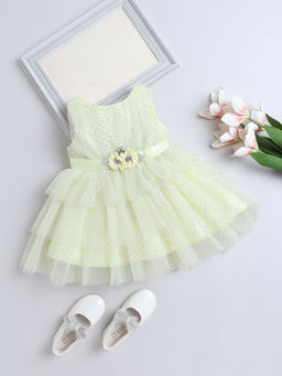 The Magic Wand - Girls Green Embellished Knee Length Dress with Belt (Set of 2)