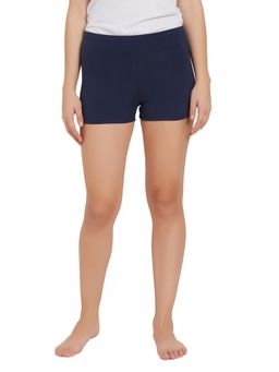 SOIE - Women Solid Cotton Spandex Cycling Shorts - Navy Blue