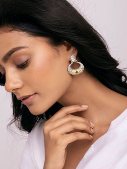 Indya - Dual Tone Green Dangler Earrings
