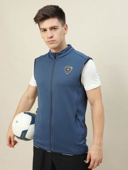 Technosport - Men Solid Slim Fit High Neck Sports Blue Jacket