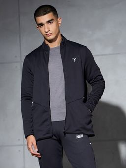 Technosport - Men Solid Slim Fit High Neck Sports Black Jacket