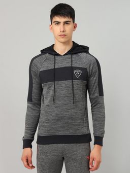 Technosport - Men Melange Slim Fit Hooded Sports Grey Hoodie