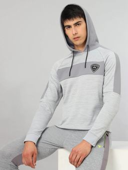 Technosport - Men Melange Slim Fit Hooded Sports Grey Hoodie