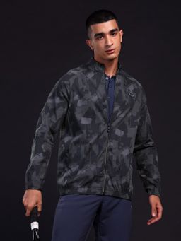 Technosport - Men Printed Slim Fit Mock Neck Sports Black Jacket