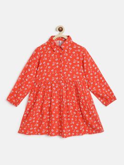 Campana - Girls Long Sleeves Dress with Collar Happy Flower Print Red