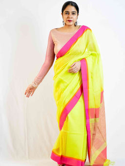 Sundarii - Bumblebee Bengal Colorblock Handloom Kota Saree with Unstitched Blouse