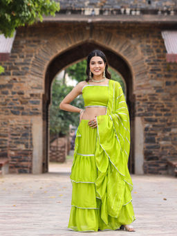 Asheera - Solid Gota Chiffon Green Lehenga With Choli & Dupatta (Set of 3)