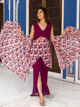 Asheera - Floral Printed Georgette Purple Top With Pant & Dupatta (Set of 3)