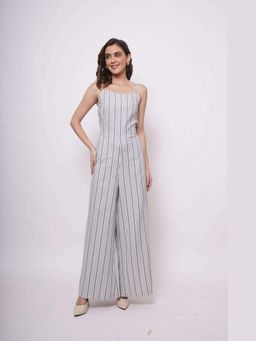 Western Era - White and Blue Stripe Sleeveless Strappy Jumpsuit