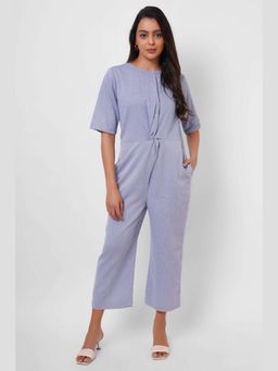 Western Era - Front Twist Knot Blue Cotton Jumpsuit