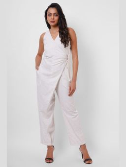 Western Era - Formal Wear Side Knot Overlap White Jumpsuit