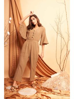 Western Era - Mud Brown Flare Jumpsuit with Elasticated Waist