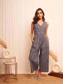 Western Era - Blue White Pinstripe Sleeveless Jumpsuit