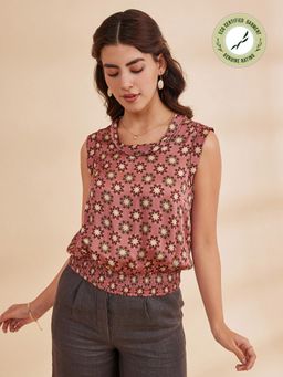 B77 - Aizzah Printed Modal Satin Tank Top With Belt, Pink