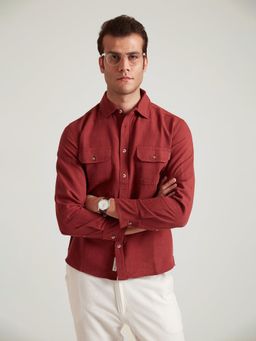 B77 - Men Organic Cotton Maroon Plain Collar Neck Casual Shirts
