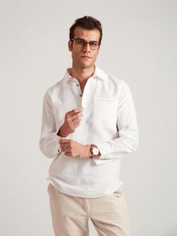 B77 - Men Organic Cotton White Plain Collar Neck Formal Shirts