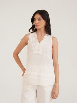 B77 - Apollo- Relaxed Organic Linen Top, White