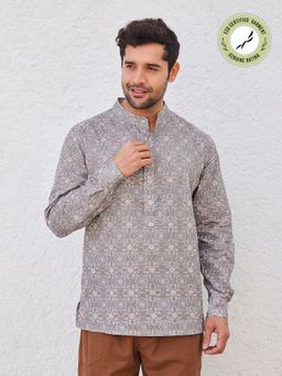 B77 - Men Organic Cotton Green Printed Henley Neck Casual Shirts