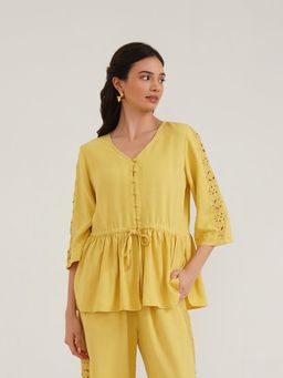 B77 - Ares Linen Peplum Top, Yellow