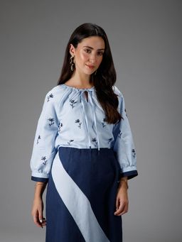 B77 - Azure Contrast Embroidered Top