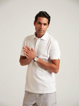 B77 - Men White Organic Cotton Collar Neck Polo T-Shirt