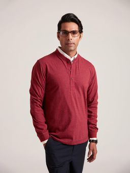 B77 - Men Maroon Organic Cotton Henley Neck T-Shirt