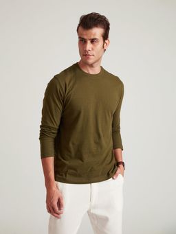B77 - Men Olive Organic Cotton Crew Neck T-Shirt