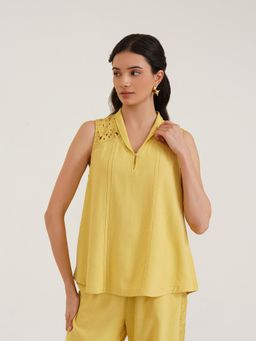 B77 - Hera Embroidered Linen Top, Yellow