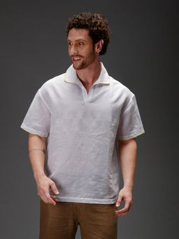 B77 - Men White Organic Cotton Collar Neck Polo T-shirt
