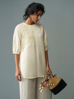 B77 - Mai Stylish Cotton Tencel Dress With Lace