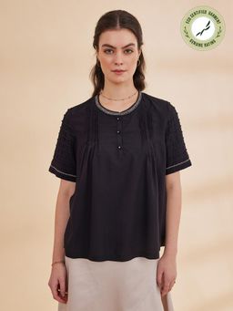 B77 - Naima Organic Bamboo Top With Textured Sleeves