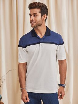 B77 - Men Blue Organic Cotton Collar Neck Polo T-Shirt