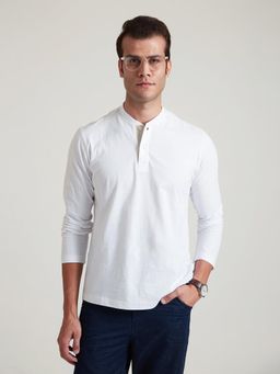 B77 - Men White Organic Cotton Henley Neck T-Shirt