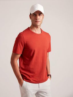 B77 - Men Rust Organic Cotton Round Neck T-Shirt