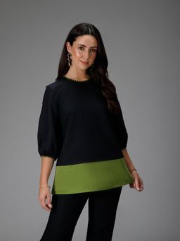 B77 - Viridian Multicolour Cotton Linen Top For Women