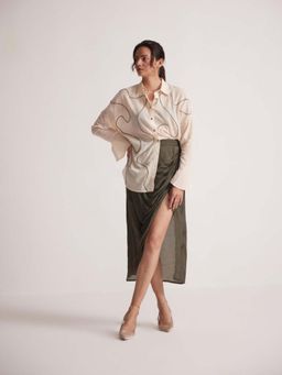 Western Era - Off-White Oversized Cotton Shirt With Front Dori Embroidery